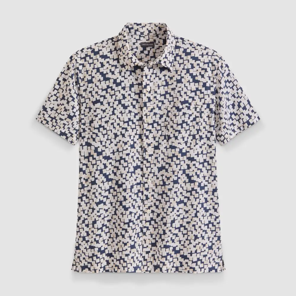 Shadow Print Short Sleeve Camp Shirt