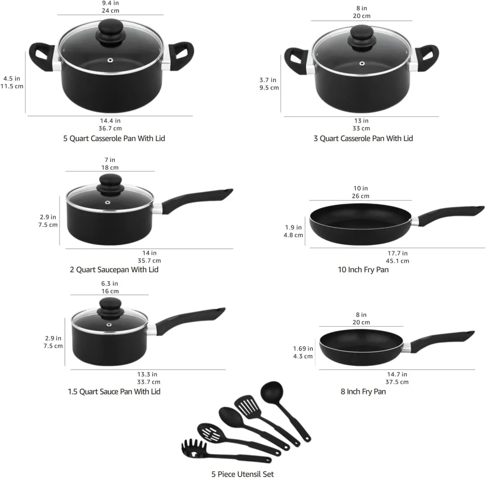 (Store Closing Sale) Non-Stick Cookware Set, Pots, Pans and Utensils - 15-Piece Set