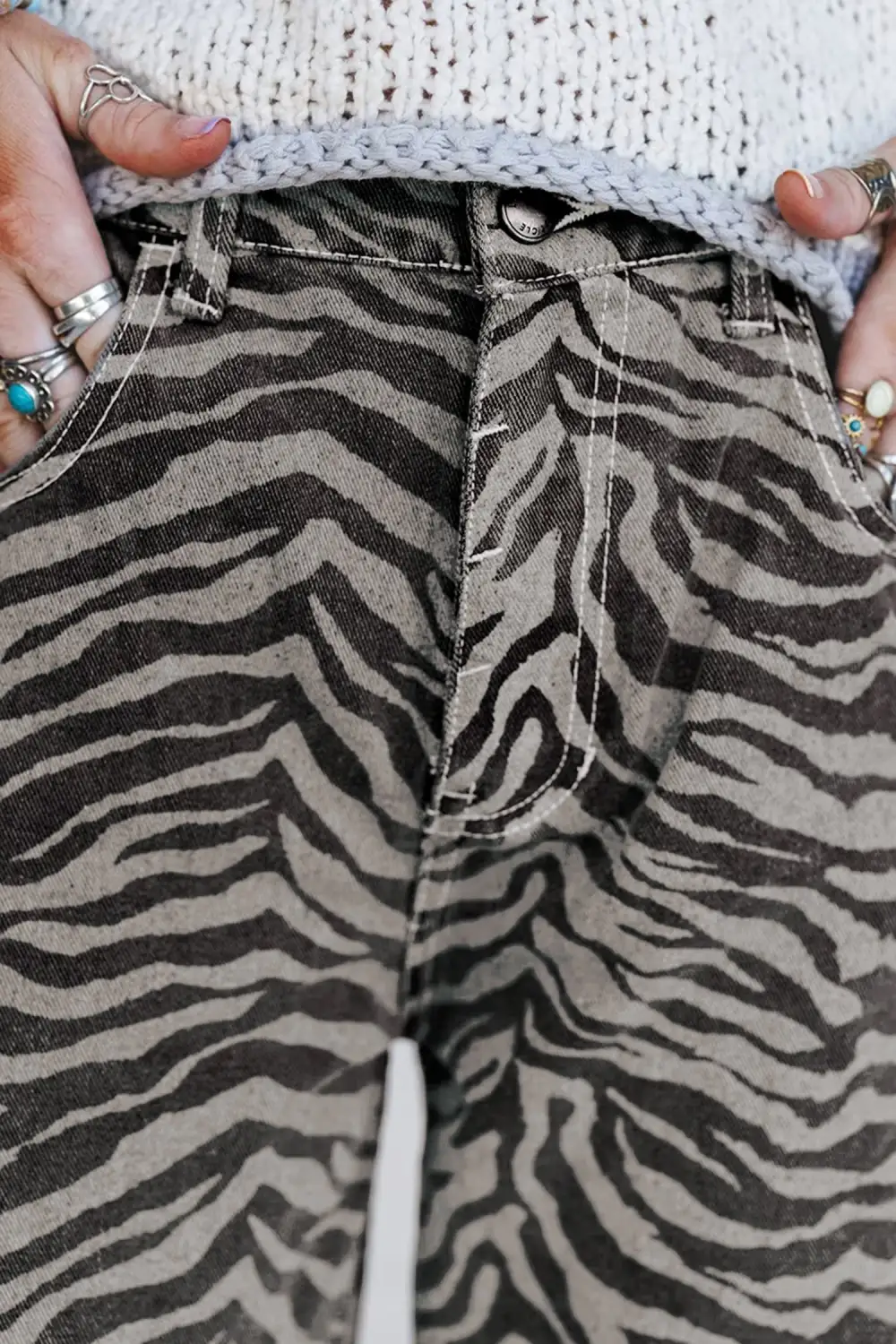 Zebra Stripe Printed Wide Leg Jeans
