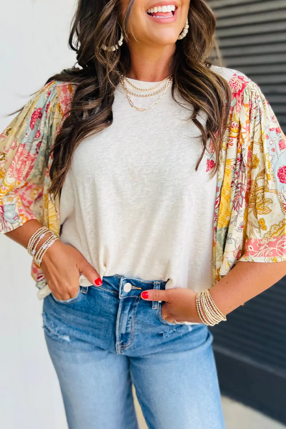 Floral Batwing Sleeve Blouse