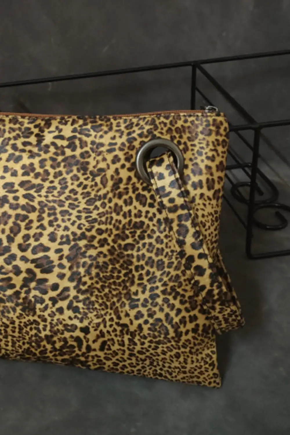 Leopard Print Faux Leather Clutch
