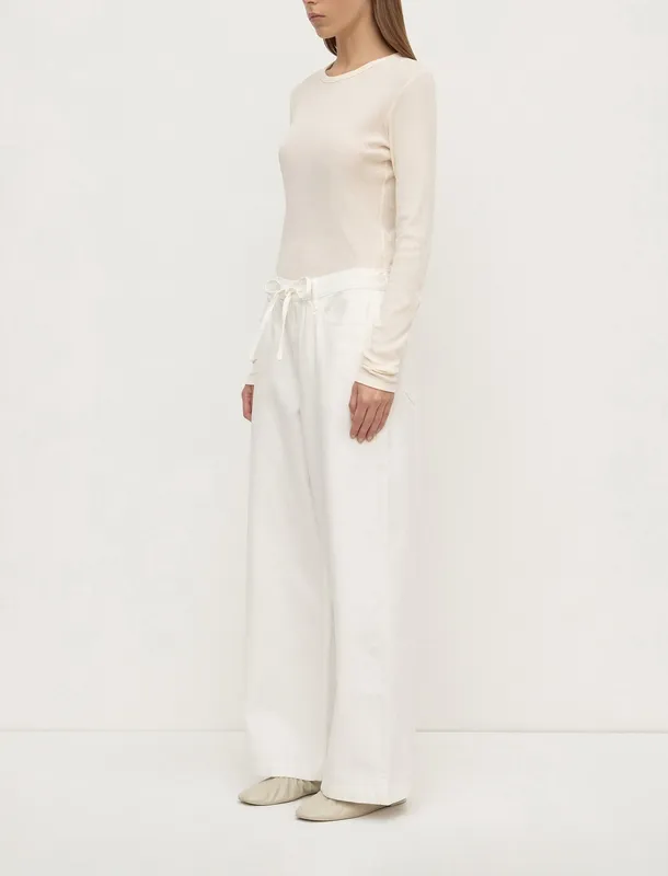 Vintage White Cotton Twill Mid-Rise Wide-Leg Pant