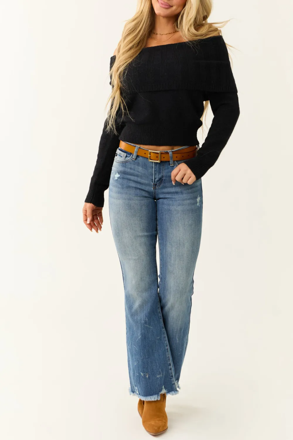 Black Soft Off Shoulder Neckline Sweater