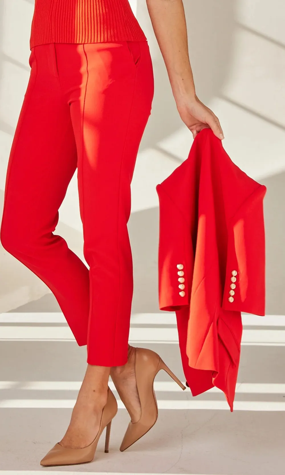 Red Skinny Casual Trousers