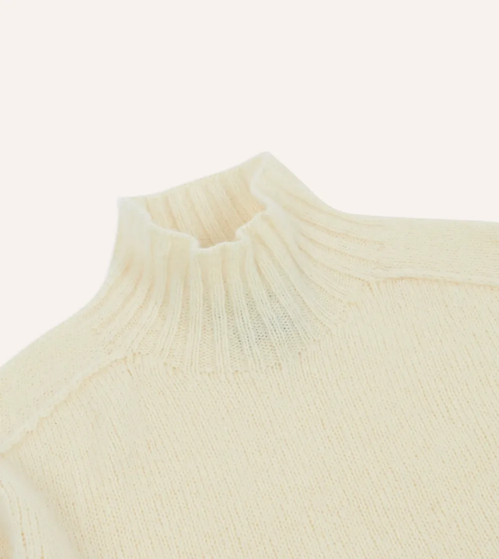Casual Style Ecru Brushed Shetland Mock Neck Jumper