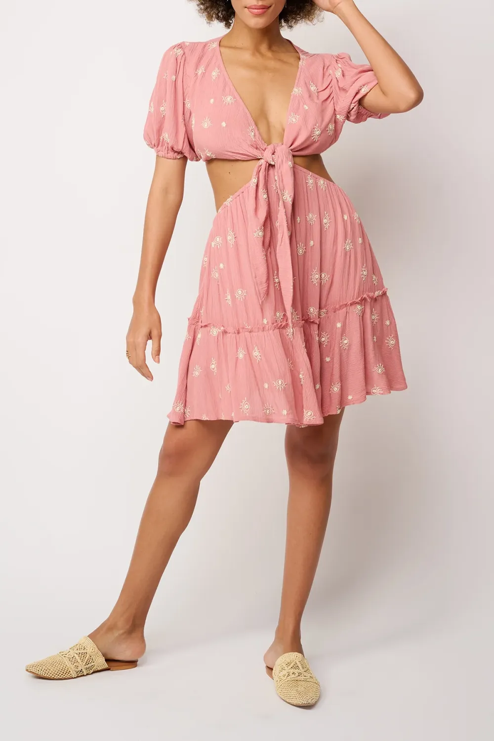 Pink Polka Dot Cut Out Mini Dress