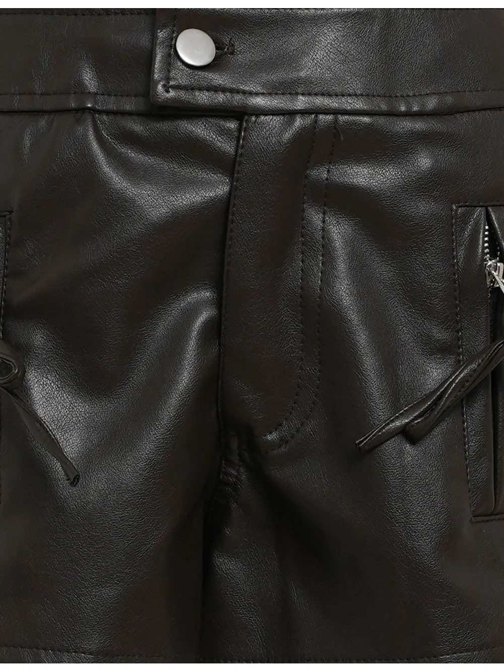 Faux Leather Metal Eyelet Side Lace Up Shorts