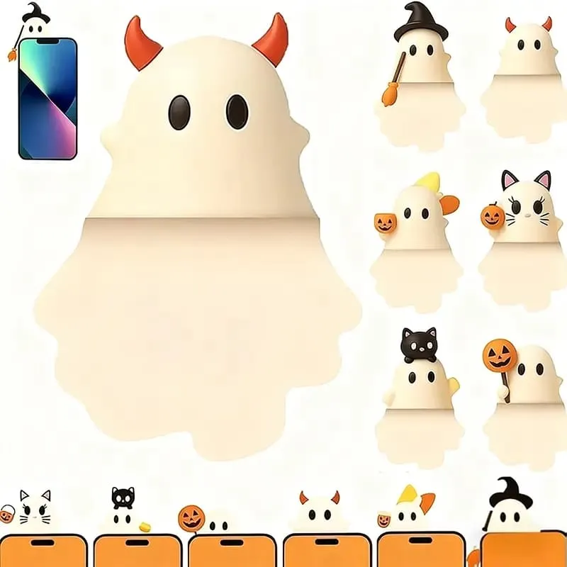 3D 6Pcs Halloween Phone Charms Spooky Ghost Pumpkin Bat Mini Figures