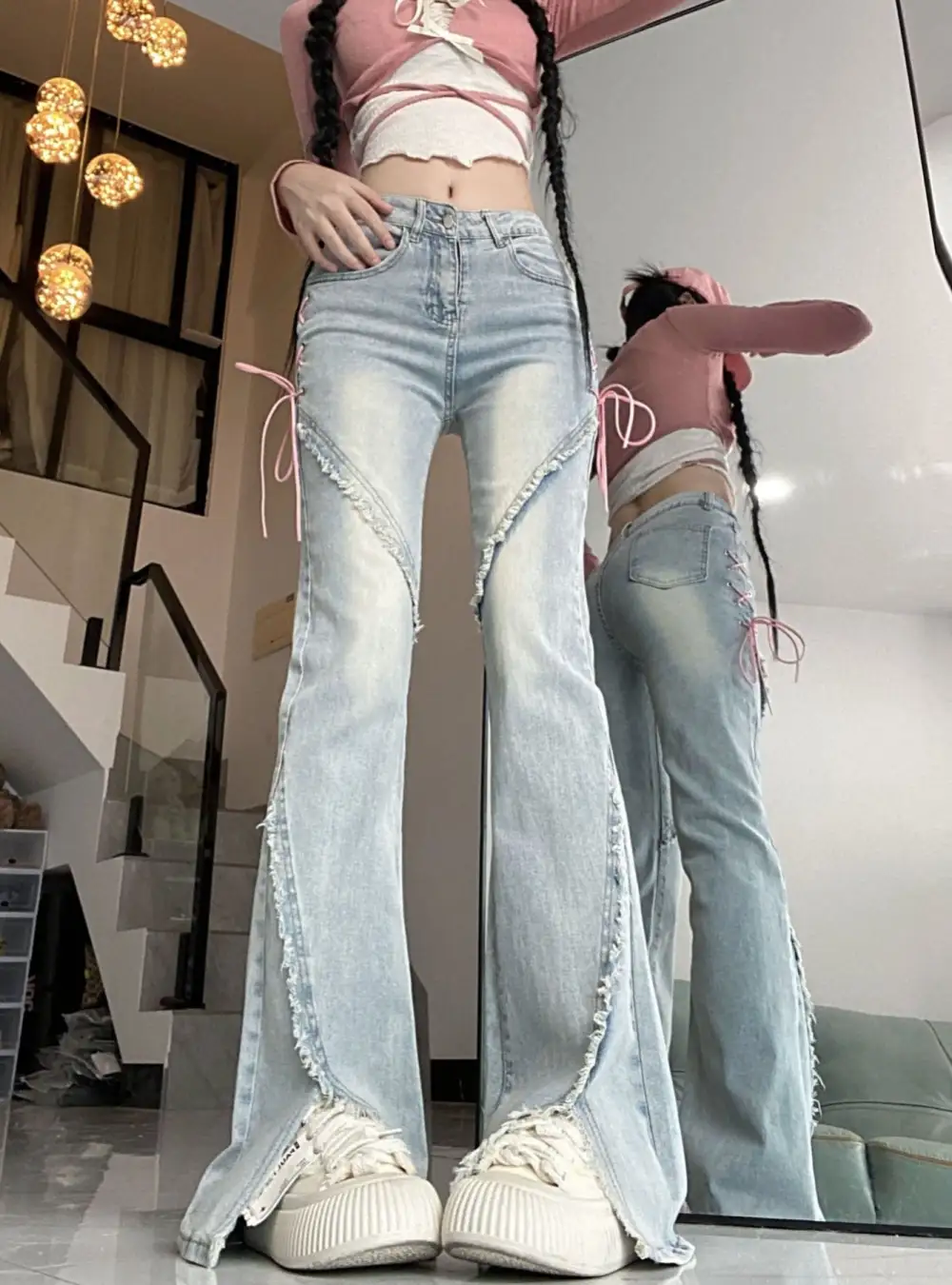 Light Blue Lace Up Jeans