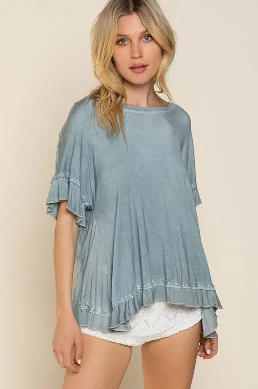 Peek-a-boo Ruffle Overlay Knit Top | URBAN ECHO SHOP