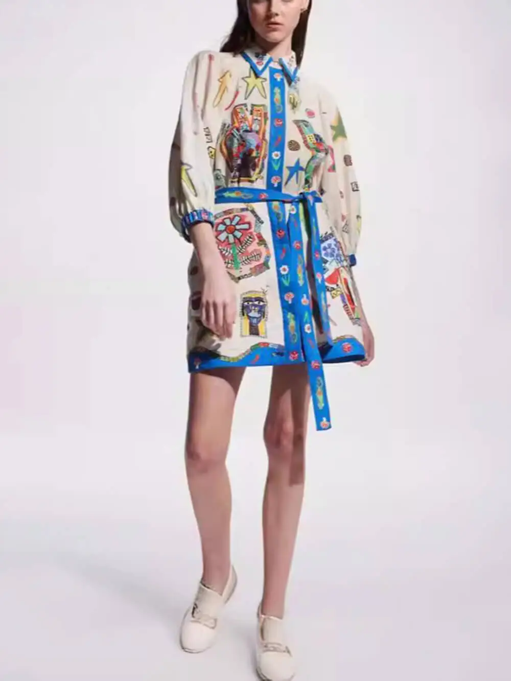 Temperament Peplum Printed Cardigan Mini Dress