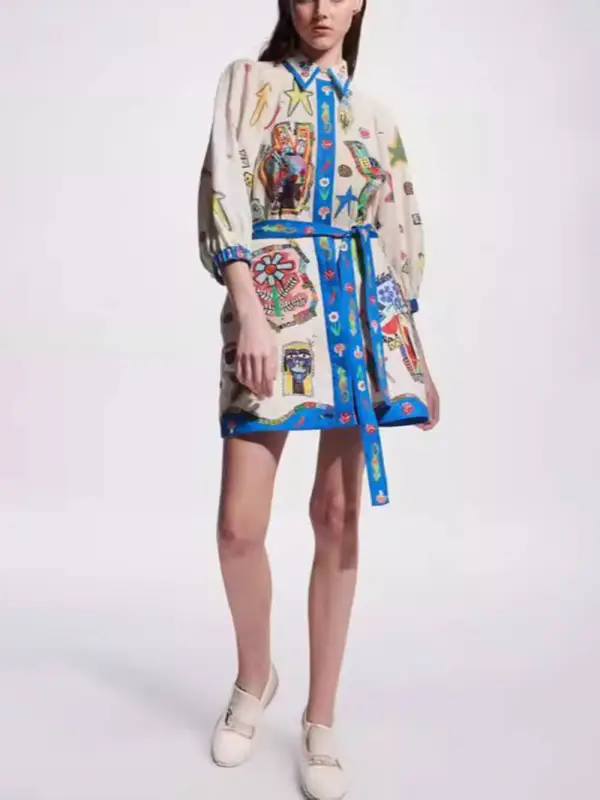 Temperament Peplum Printed Cardigan Mini Dress