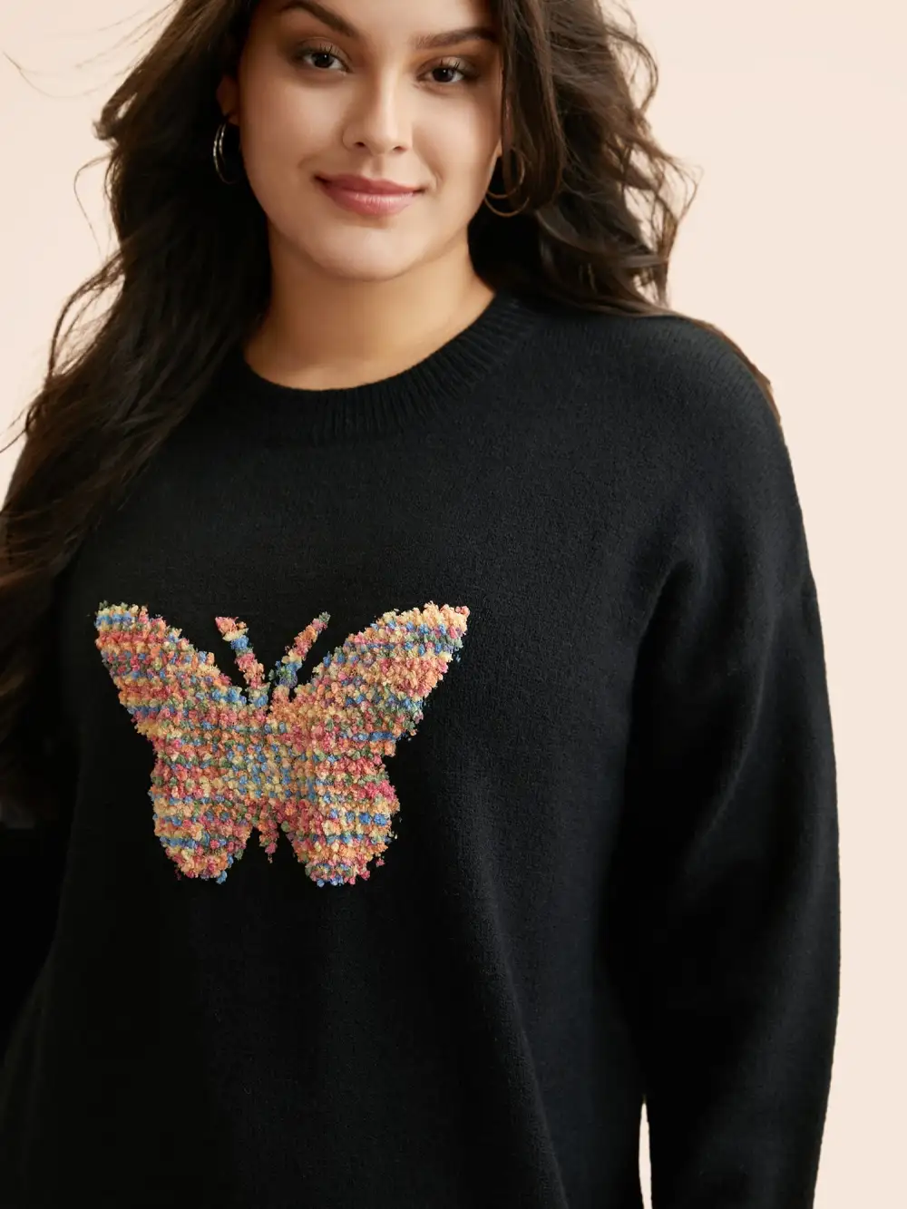 Butterfly Jacquard Drop Shoulder Pullover