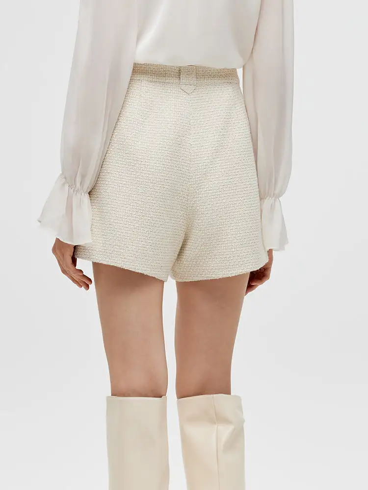 Ivory White Tweed A-Line Women Shorts