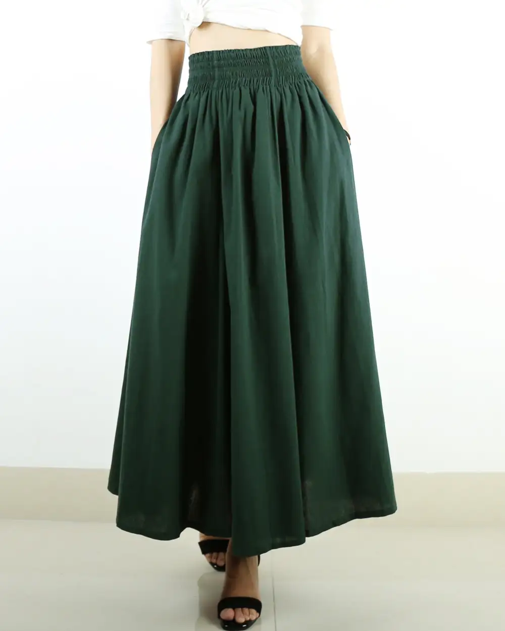 Relaxed Pocketed Linen Flared Maxi Skirt