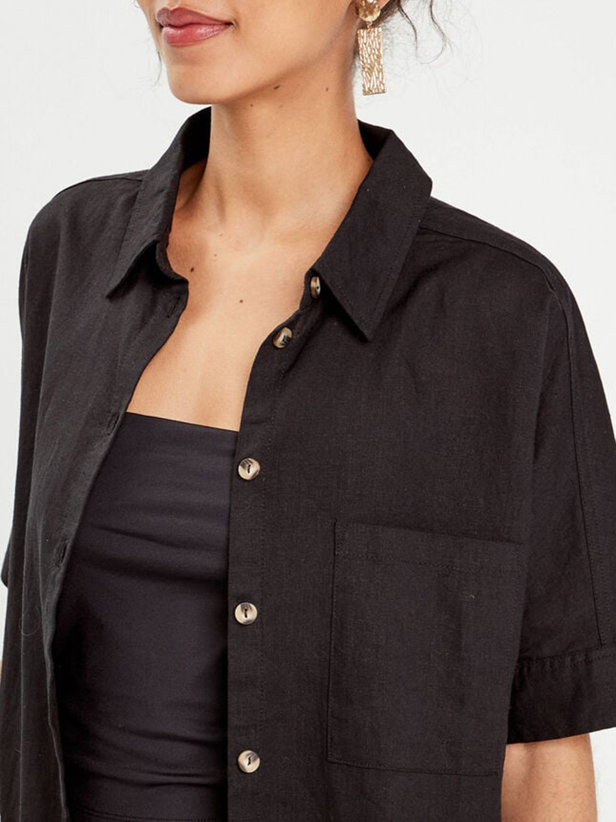 Chemise 55% de lin oversize noir femme