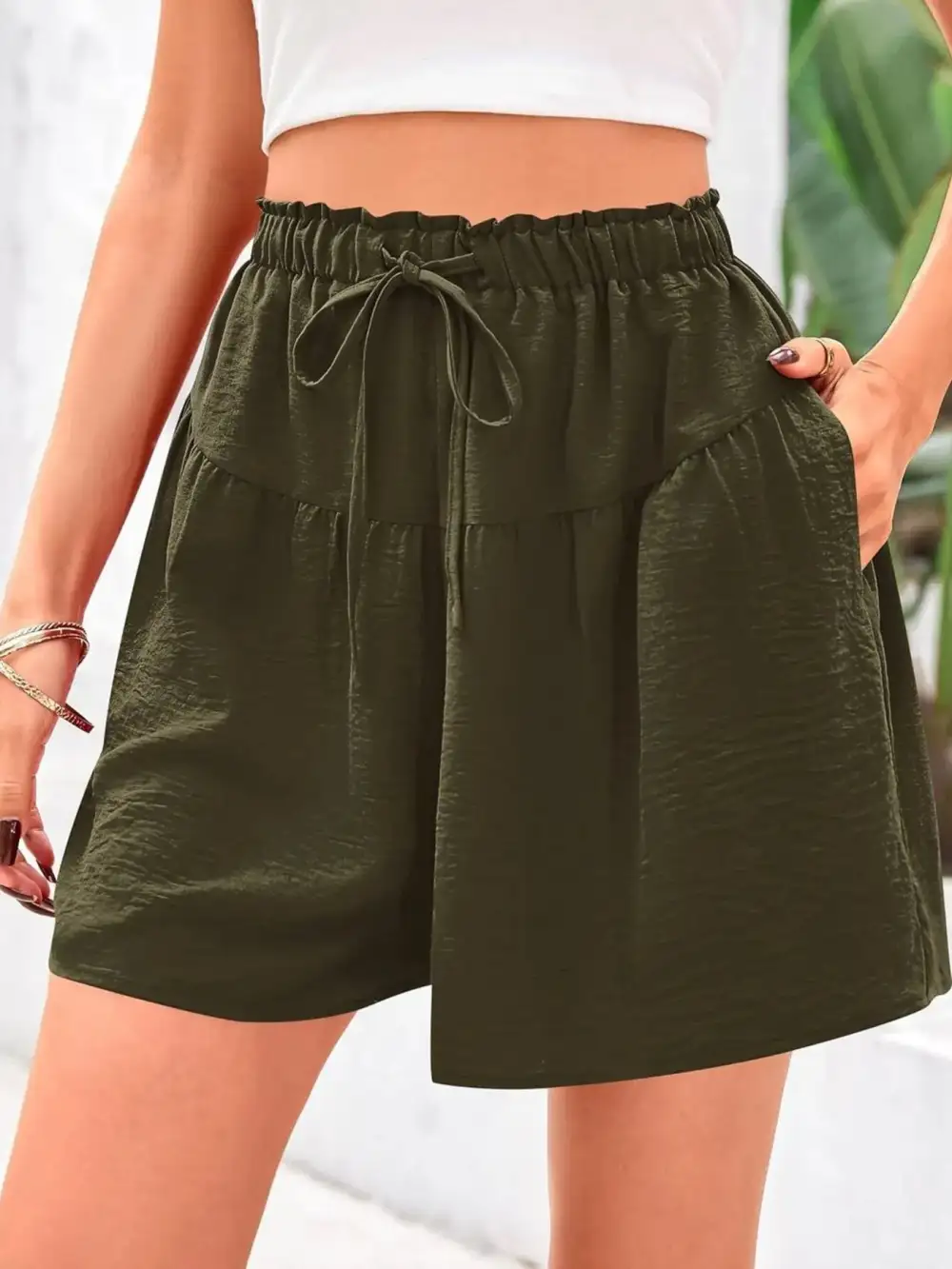Full Size Casual Drawstring High Waist Relaxed Shorts
