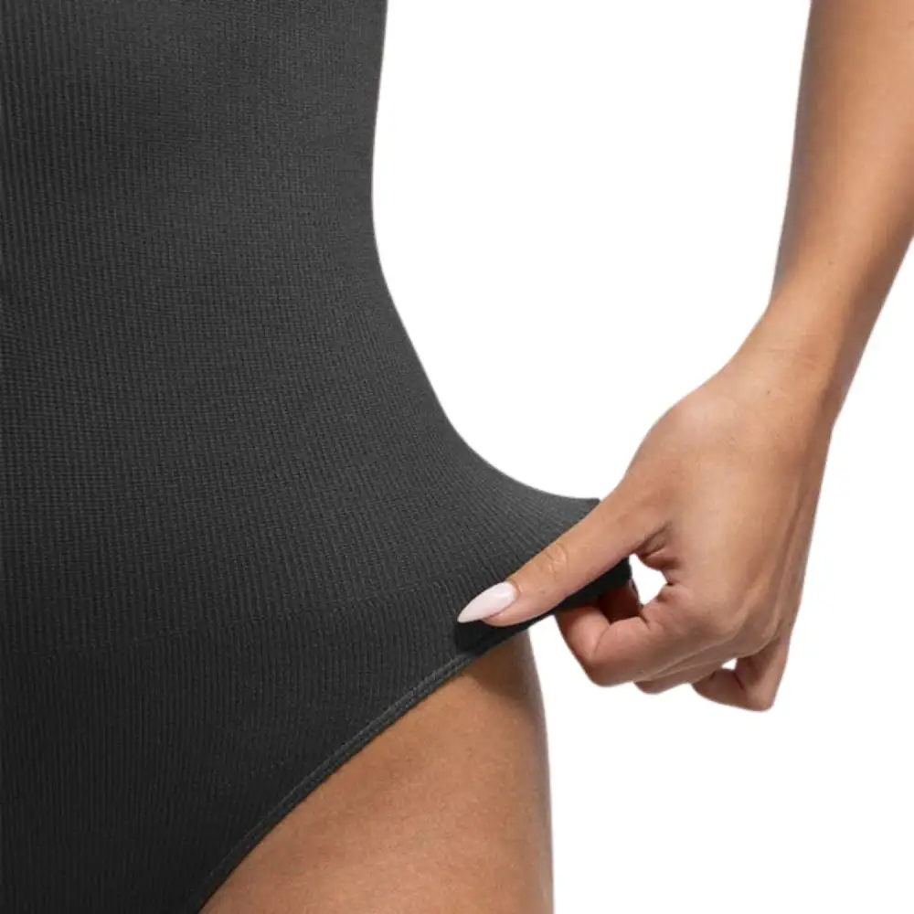 Ribbed Zip Front Sleeveless Bodysuit