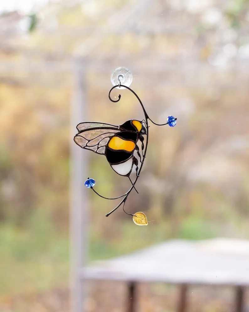 (Store Closing Sale) Bumble bee stained glass window hangings Mothers day gifts Honey bee decor Custom stained glass suncatcher