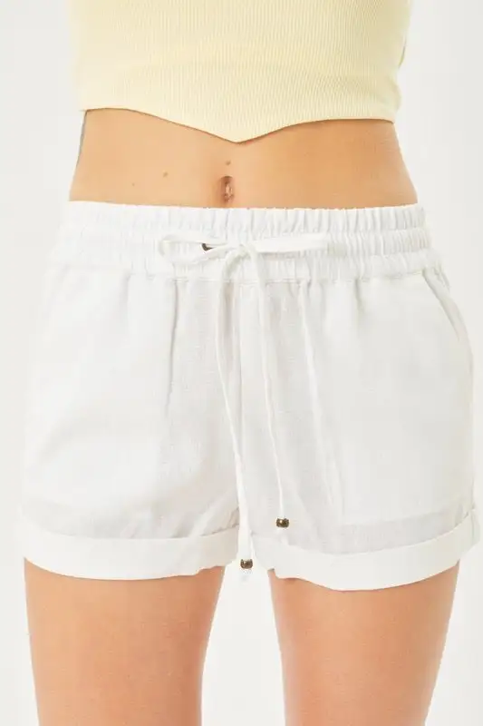 Roomy Drawstring Linen Blend Casual Shorts