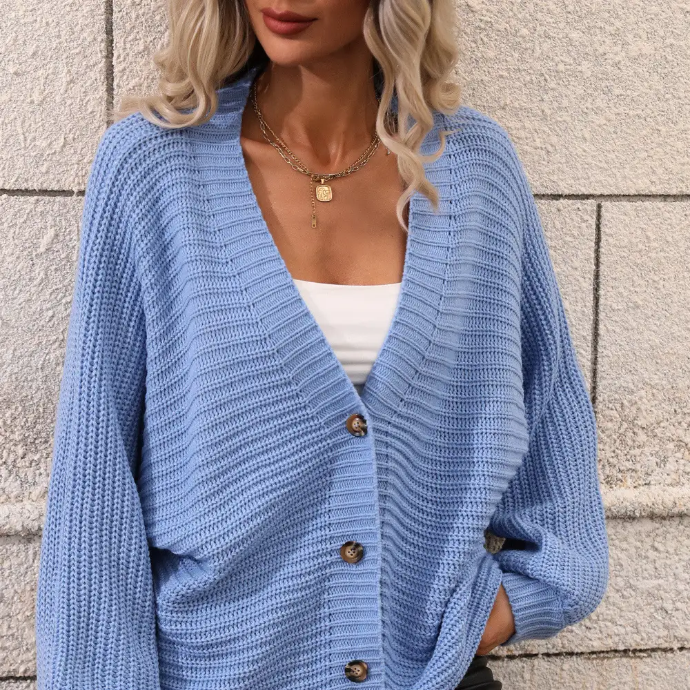 Women's Knit V-Neck Button Cardigan Sweater in 6 Colors S-XL