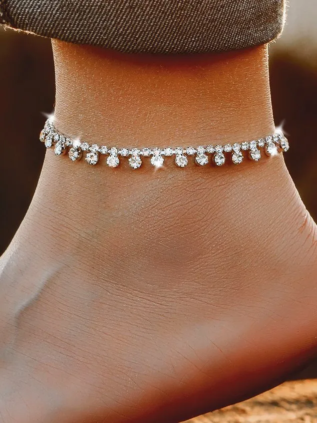 Boho Style Diamond Glitter Single Layer Anklet Party Vacation Beach Jewelry