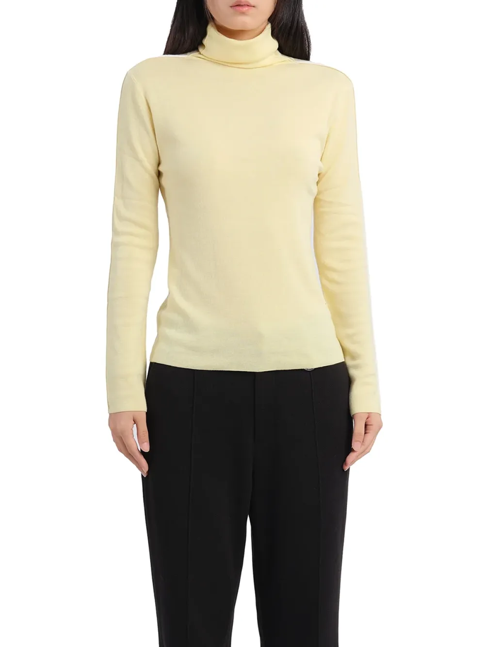 Contrast - Trimmed Turtle Neck Knit Top