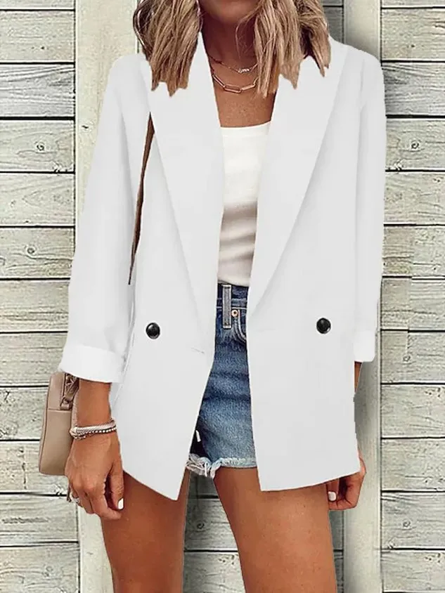 Plain Casual Shawl Collar Buttoned Blazer