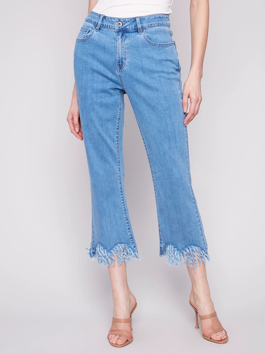 Trendy Raw Edge Cropped Flared Pants