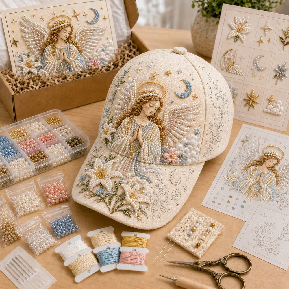 ✝️🧢 Premium Christian Faith Beaded Hat DIY Kit | Luxury Flocked Canvas with Scratch-Resistant Non-Fading Pearl Beads DIY Handmade Devotional Cap Decor 🕊️🪡✨