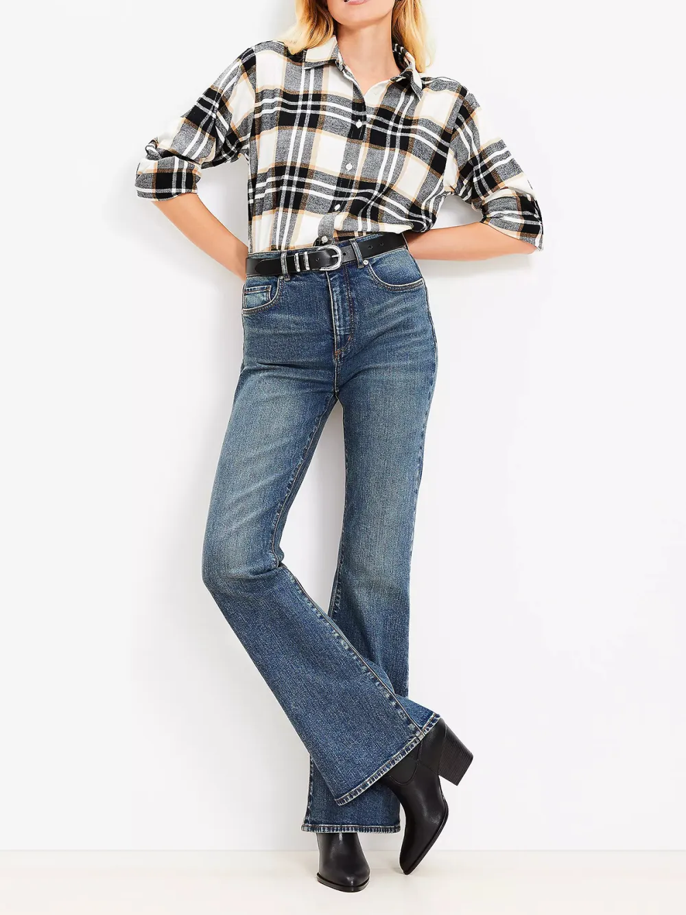 High Rise Slim Flare Jeans In Mid Vintage Wash