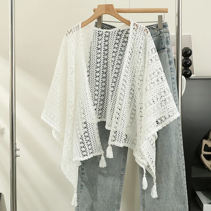 Retro Ethnic Holiday Style Knitted Fringed Cardigan Thin Spring And Autumn Shawl