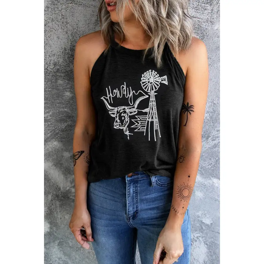 Bull Graphic Round Neck Tank