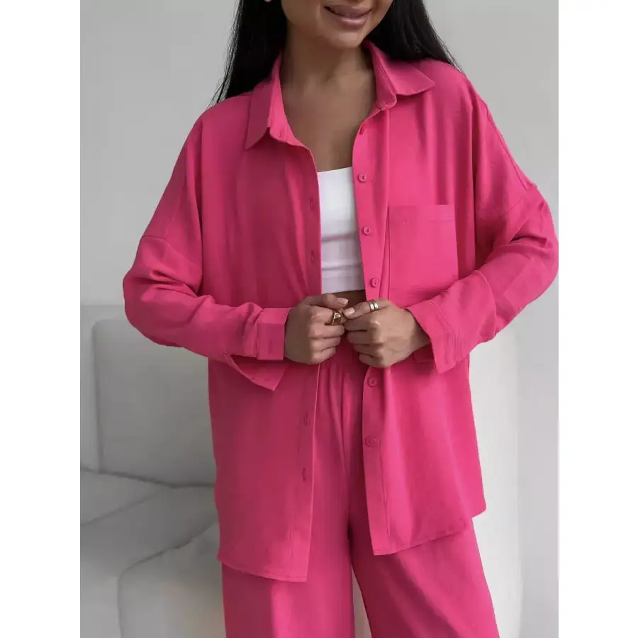 Button Up Long Sleeve Shirt and Pants Set