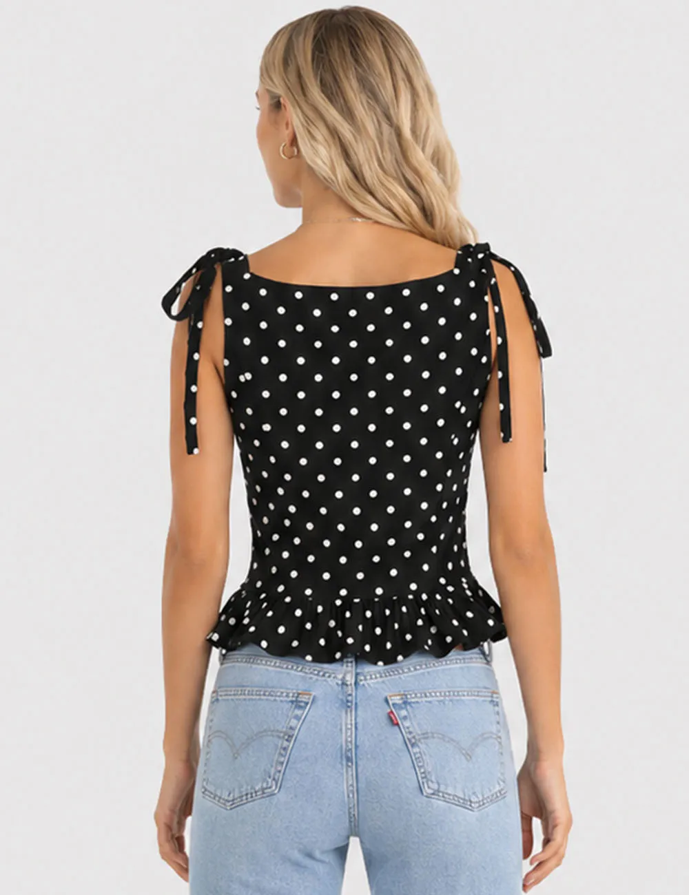 Polka Dot Shoulder Sleeveless Ruffle Sleeveless Top