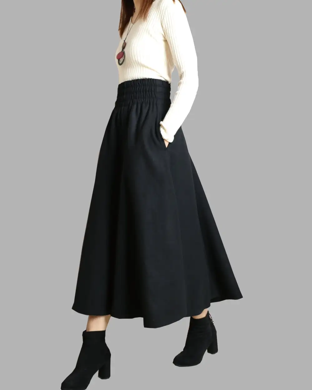Soft Pocketed Wool Flared Maxi Skirt