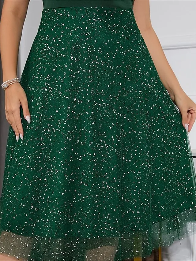 Women's Plus Size Curve Party Dress Cocktail Dress Wedding Guest Dress Midi Dress Dark Green Purple Sleeveless Polka Dot Mesh Spring Fall Winter V Neck Fashion Birthday Wedding Guest Vacation XL XXL