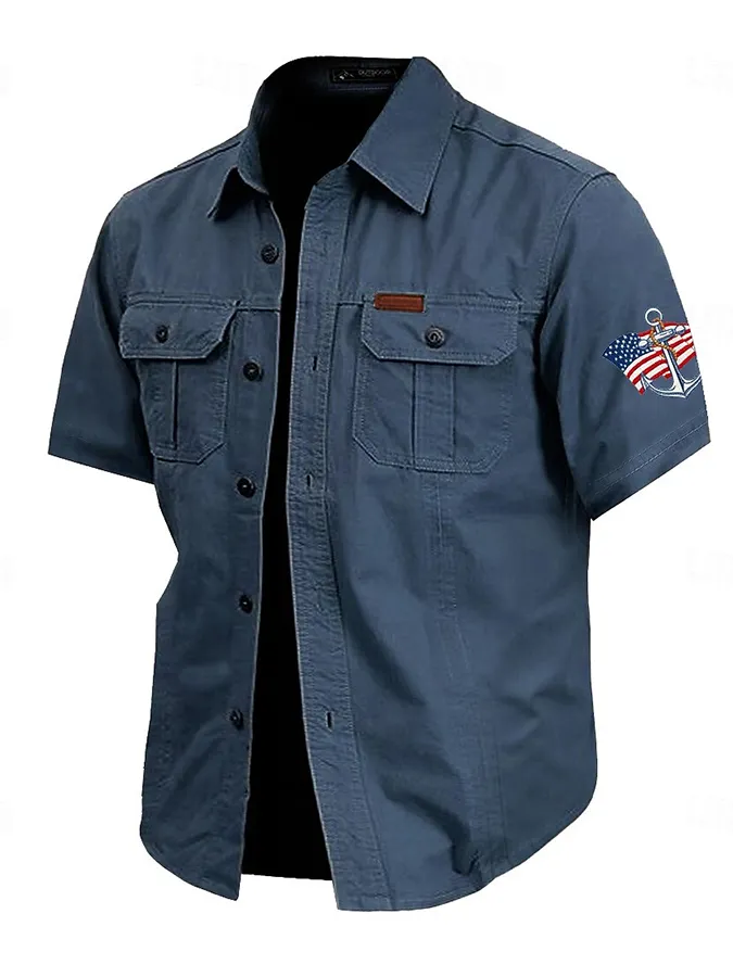 Men's American Flag Anchor Print Fixture Short Sleeve Shirt
