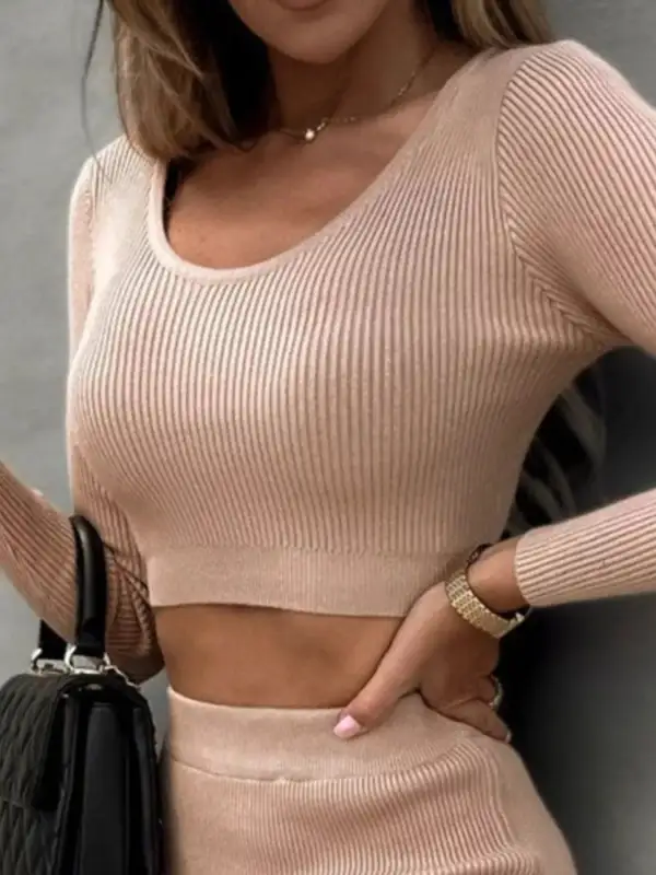 Polished Long Sleeve Knit Detail Coordinated Set