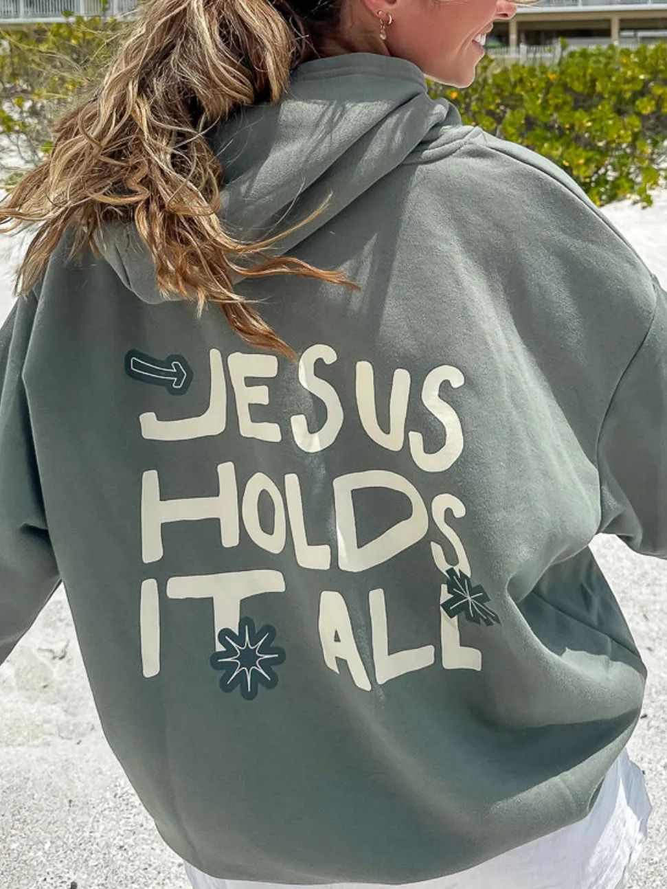 Women's Casual Positive Faith Slogan Print Hooded Long-Sleeve Sweatshirt