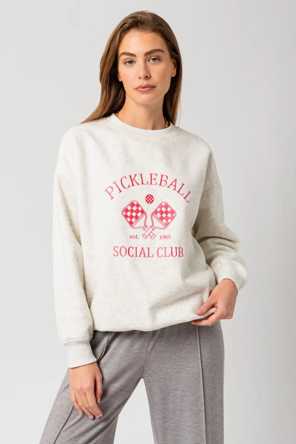 Pickleball Crewneck ? Grey/Pink