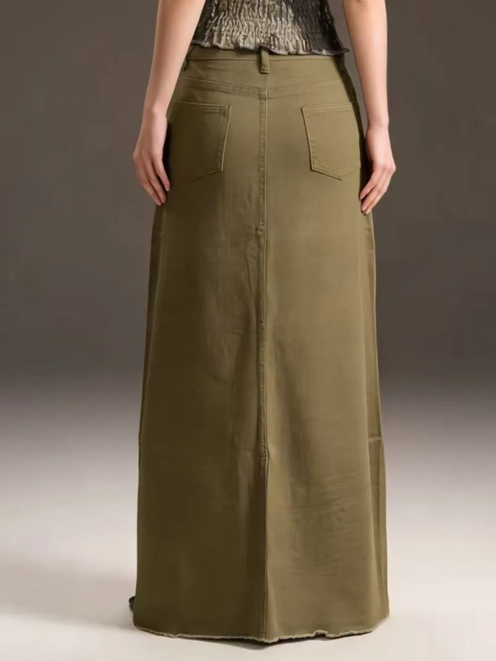 Denim Raw Maxi Skirt