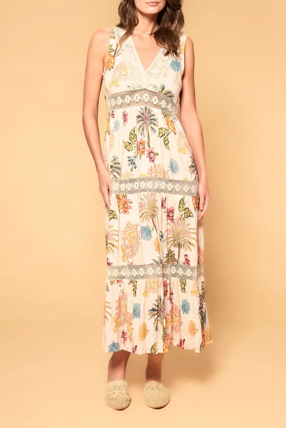 Multicolor Tropical Print Sleeveless Maxi Dress