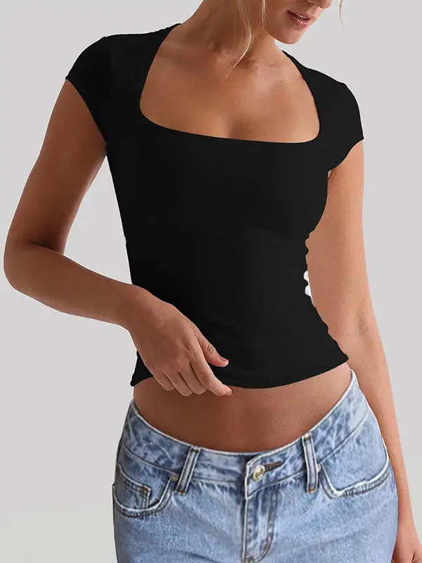 Short Sleeve Slim Fit Square Neck T-Shirt