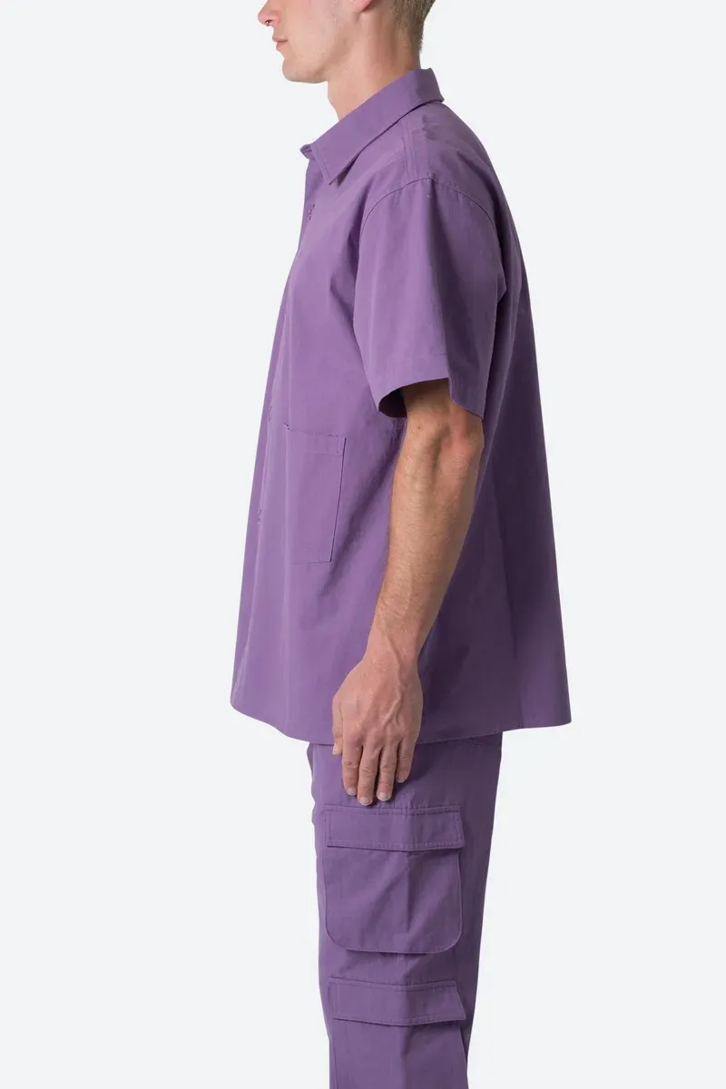 PURPLE COLLARED CARGO SHORT SLEEVE SHIRT