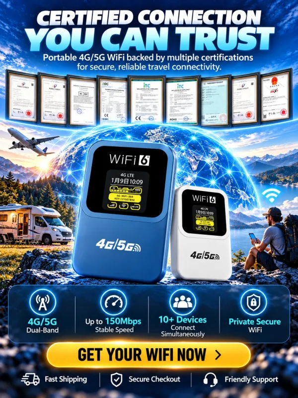 5G/2.4G Portable WiFi Hotspot Device, Multi-Link 150Mbps High Speed, 10 Devices, No SIM Card Required, Pocket Hotspot for Camping, RV, and Travel, Portable Internet Hotspot