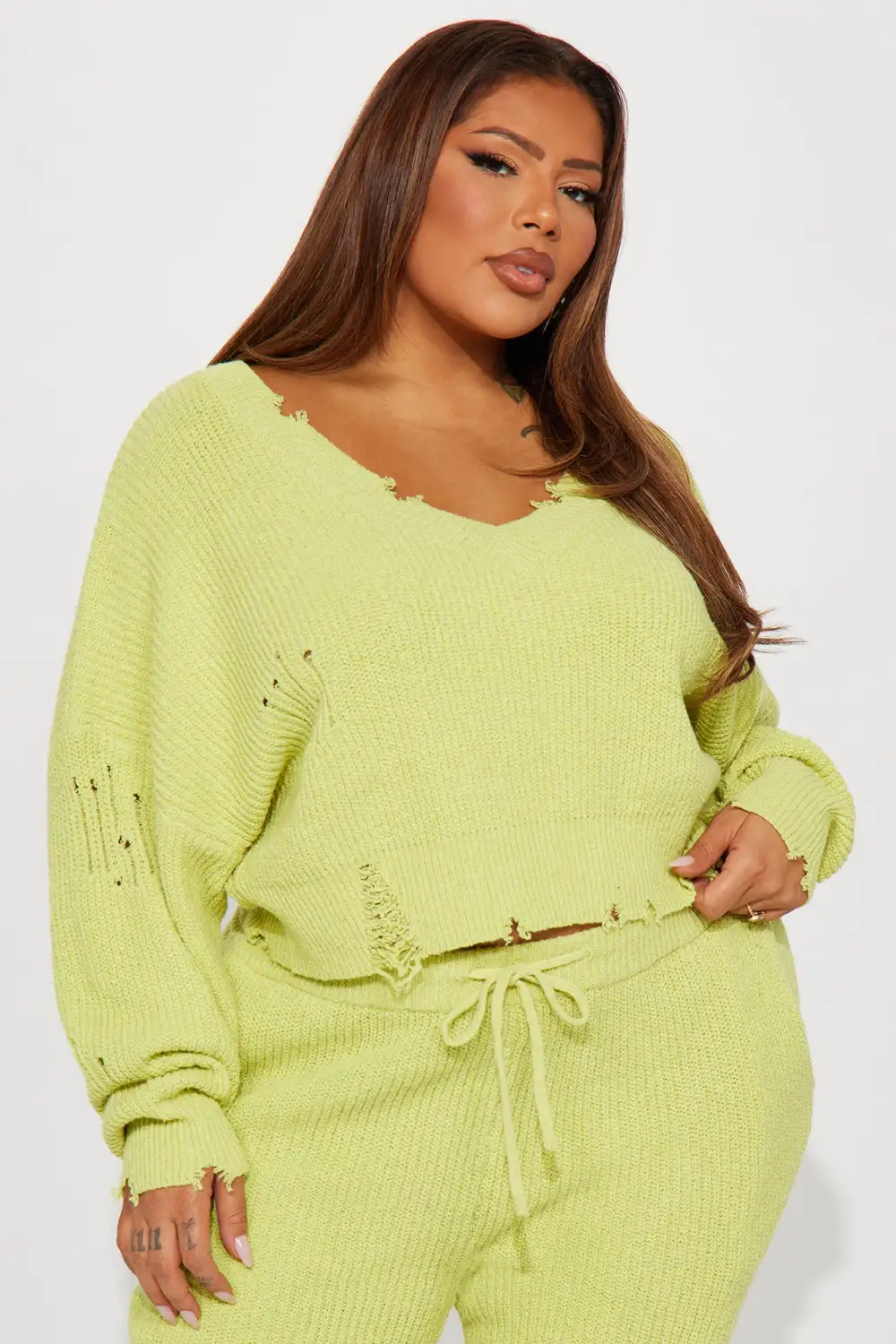 Being Myself Sweater Pant Set - Chartreuse