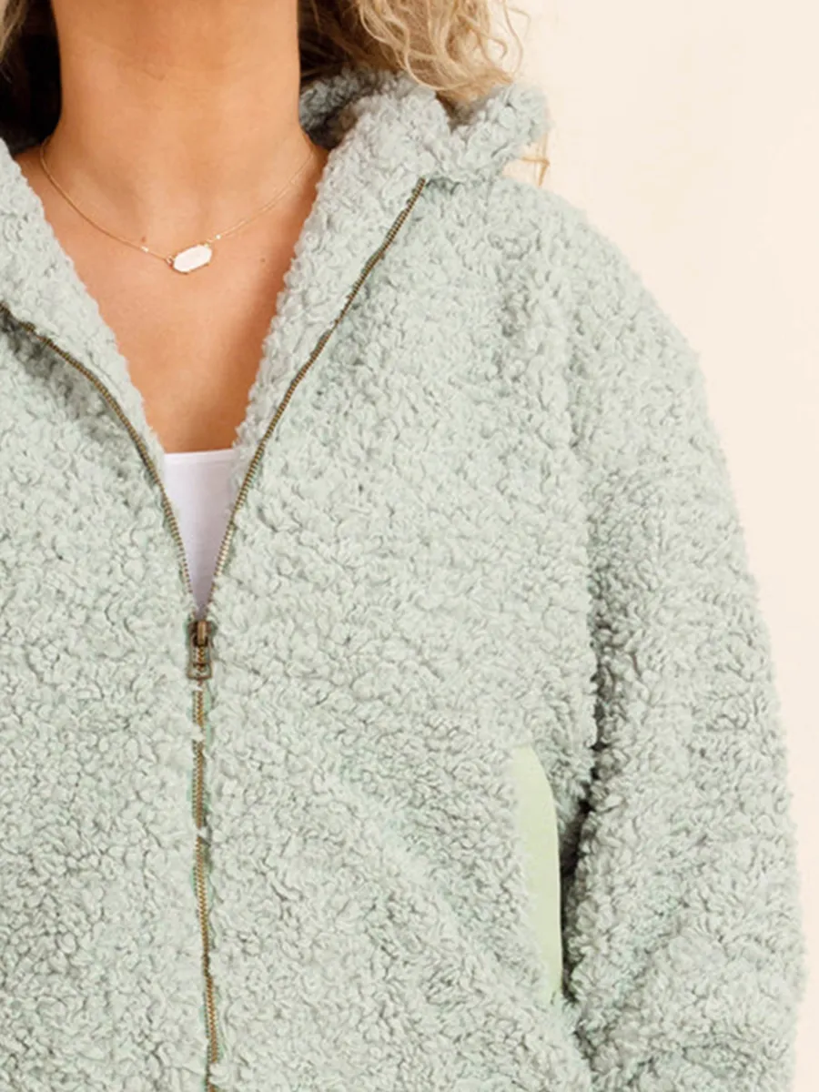 Plush Light Green Patchwork Ribbed Jacket
