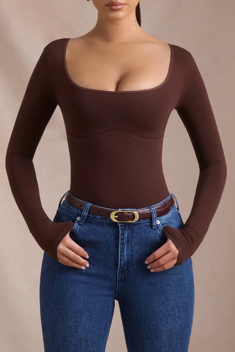 Simple Solid Color Square Neck Women's Long Sleeve Jumpsuit