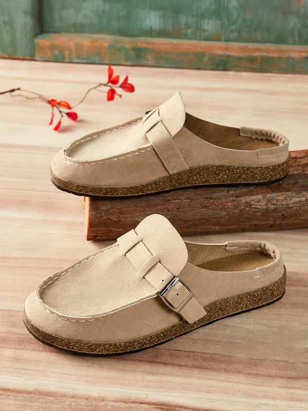 Women Soft Sole Casual Comfy Leather Slip On Sandals